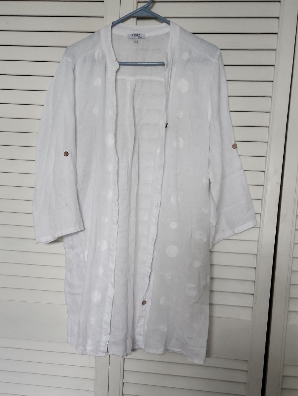 Lightweight White Dot Linen Tunic Blouse
